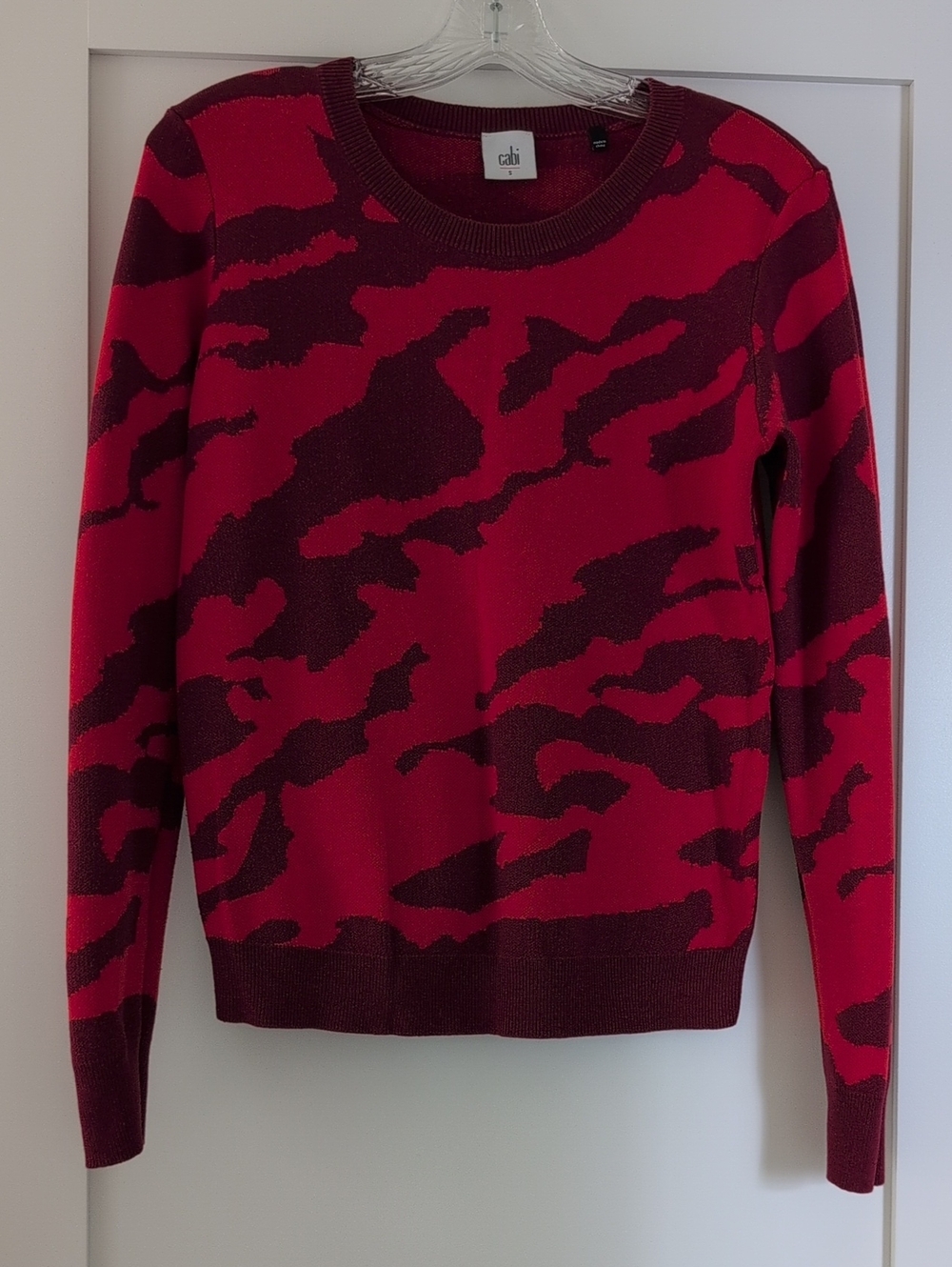 CAbi Red and Burgundy Camouflage Crewneck Sweater